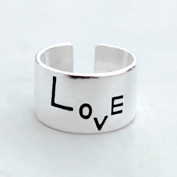 Silver Wide Print LOVE Inspirational Ring - Picture 3 of 4